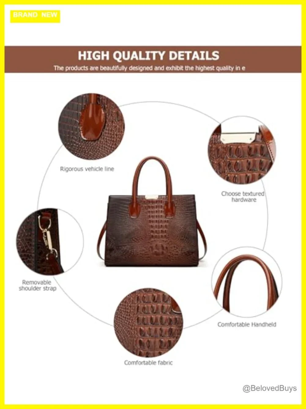 Luxury Crocodile Embossed 3pc Tote Handbag Set with Wallet